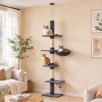 Arbre à chat à 5 niveaux, réglable de 88,6" à 100,4", poteaux à gratter