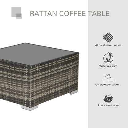 Rattan Coffee Table, 25.6" Square, Tempered Glass Top, Deep Grey Patio Side Tables at Gallery Canada