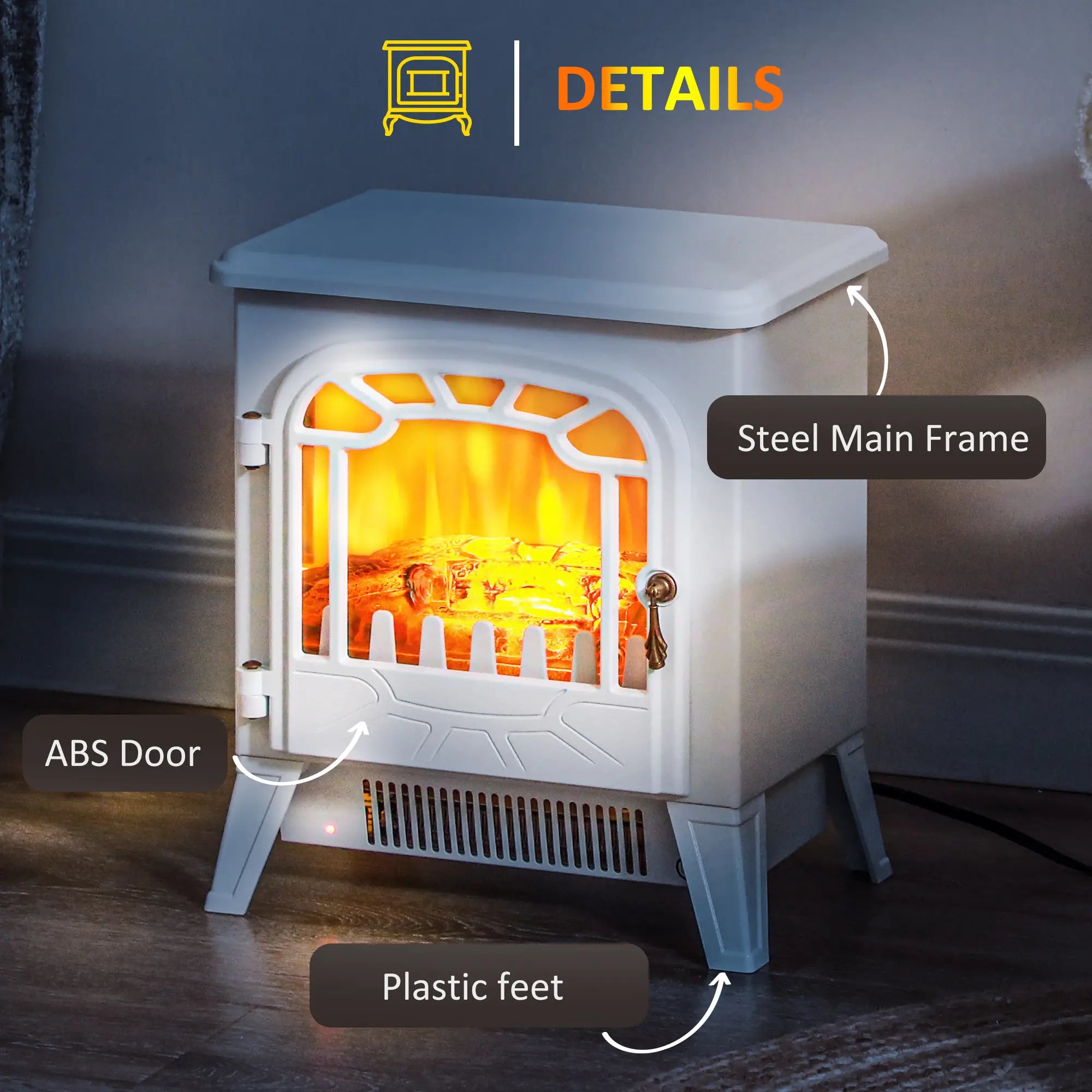 Freestanding Electric Fireplace Heater, Overheat Protection, Realistic Flame, 750W/1500W, White Electric Fireplaces at Gallery Canada