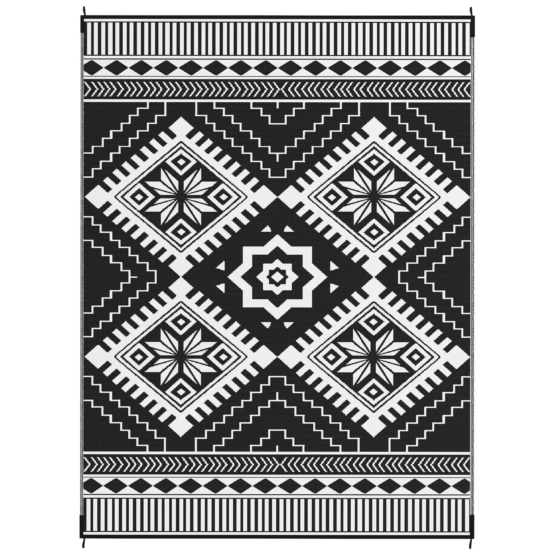 9' x 12' Outdoor RV Rug, Reversible Patio Mat, White and Black Garden Decor Black and White at Gallery Canada