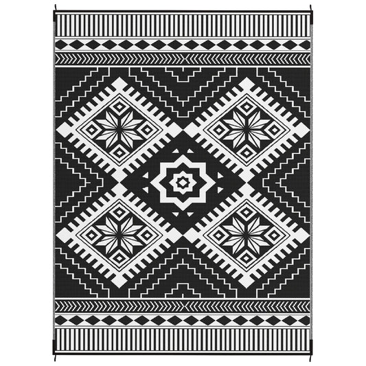 9' x 12' Outdoor RV Rug, Reversible Patio Mat, White and Black Garden Decor Black and White at Gallery Canada