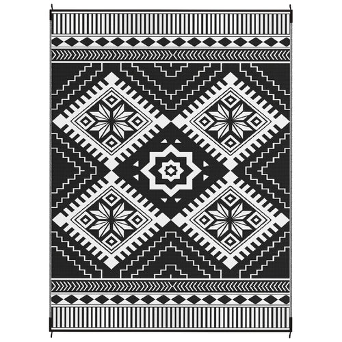 9' x 12' Outdoor RV Rug, Reversible Patio Mat, White and Black