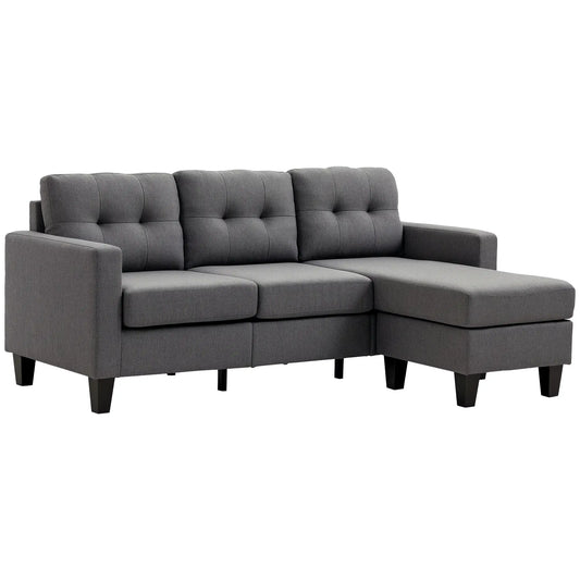 L-Shaped Sofa, 3 Seater with Ottoman, Dark Grey 3-Seater Sofas Dark Grey at Gallery Canada