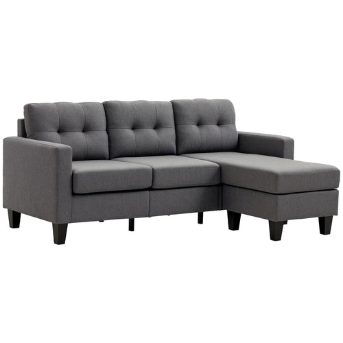 L-Shaped Sofa, 3 Seater with Ottoman, Dark Grey