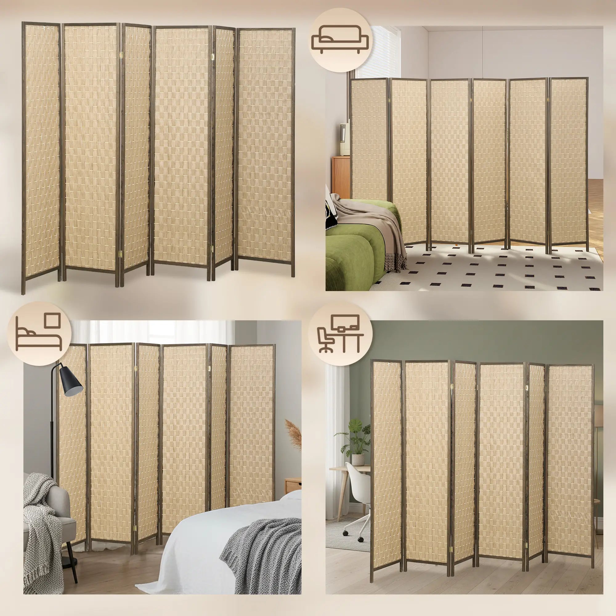 6 FT Room Divider, 6 Panel Folding Privacy Screen, Brown Room Dividers at Gallery Canada
