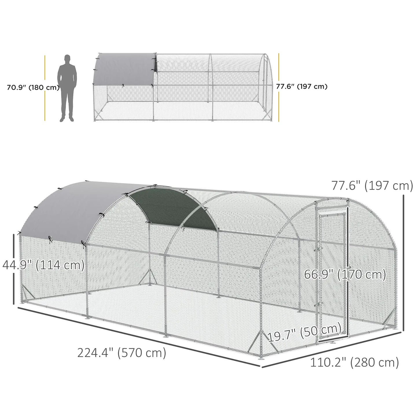 Large Metal Chicken Coop, Walk-in Enclosure, Poultry Hen Run, Rabbit Hutch, 9.2' x 18.7' x 6.5', Silver Chicken Coops at Gallery Canada
