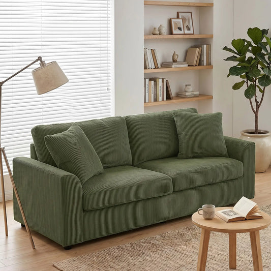 3 Seater Sofa, 83.5" Upholstered Couch, Pocket Spring, 2 Cushions, Green 3-Seater Sofas Green at Gallery Canada