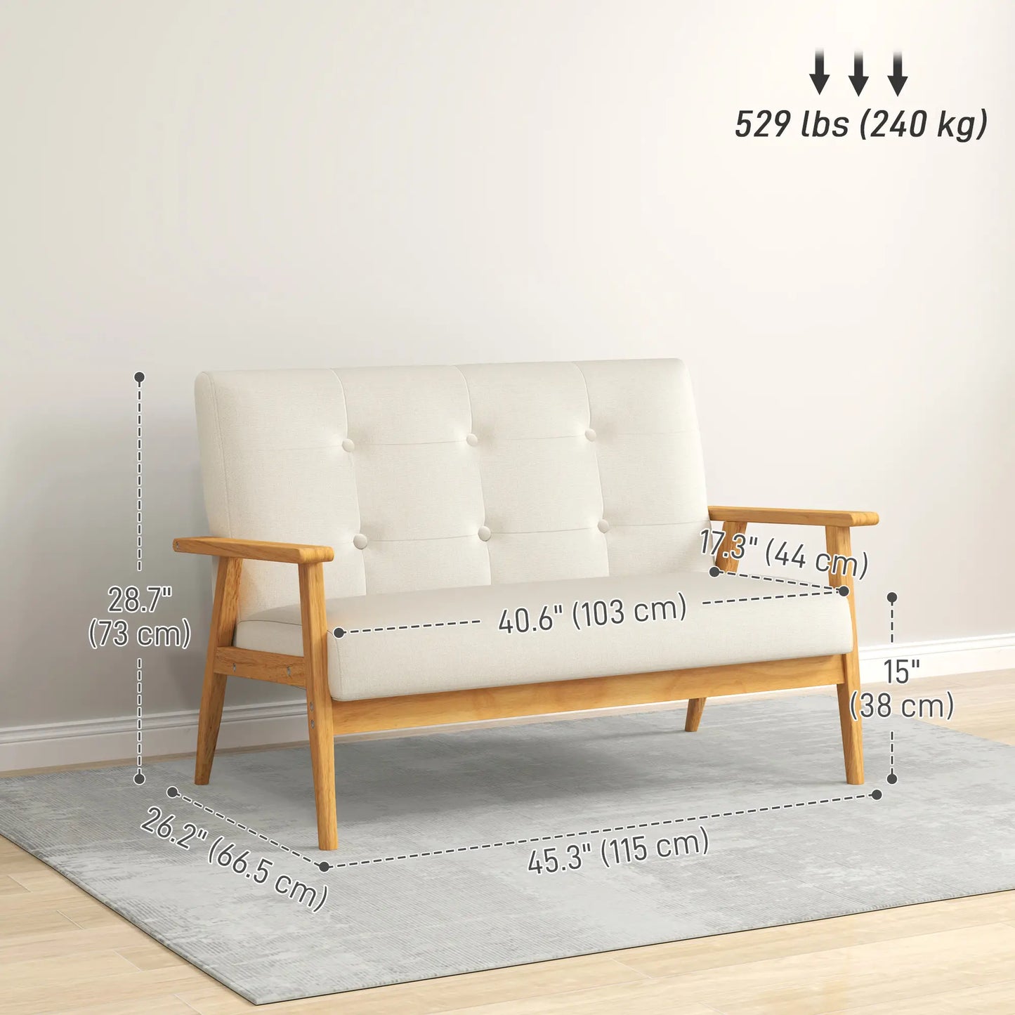45" 2 Seat Sofa, Upholstered Two Seater Couch, Beige 2-Seater Sofas at Gallery Canada