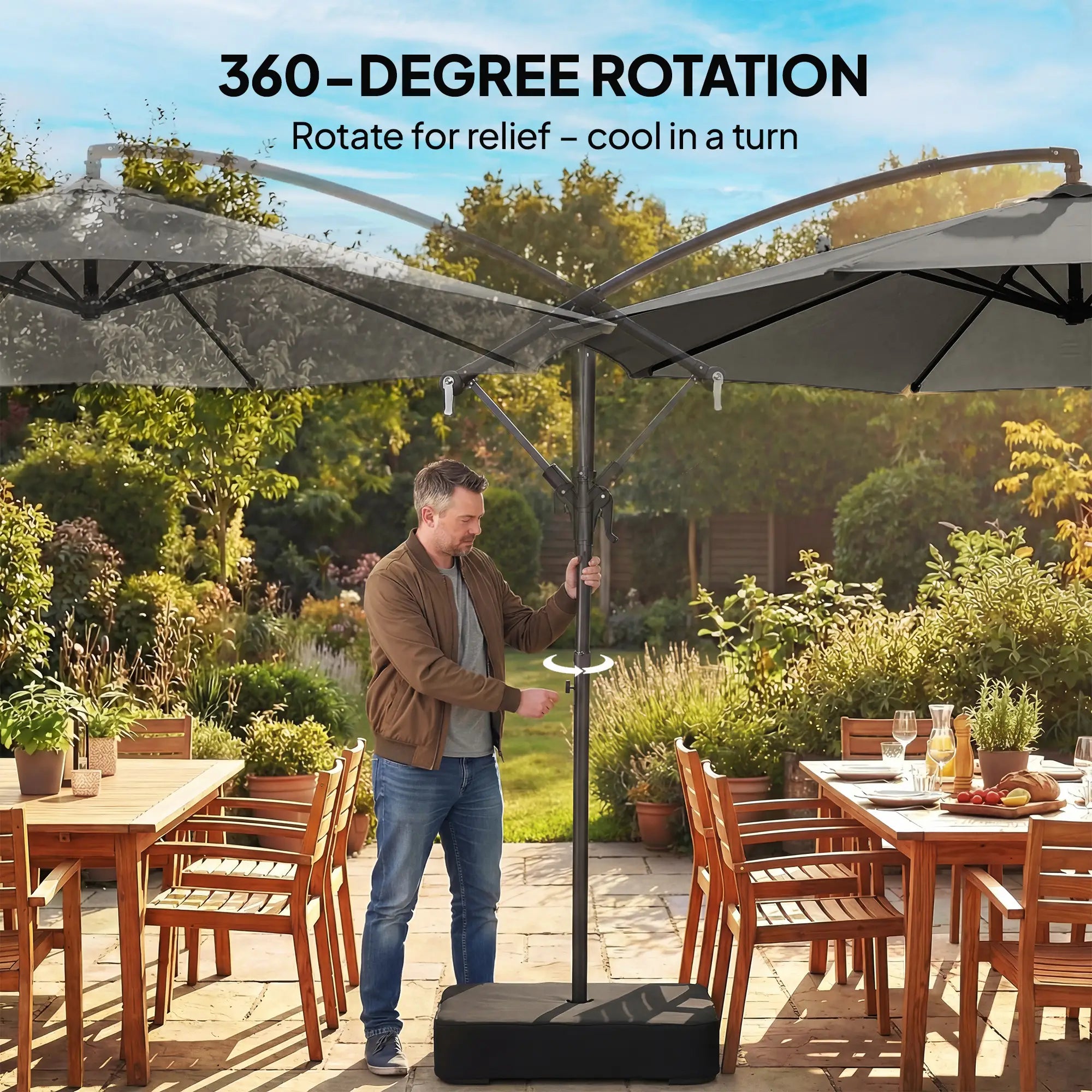 9.6 ft Offset Patio Umbrella, With Sandbag And 360° Rotation, Grey Offset Cantilever Umbrellas at Gallery Canada