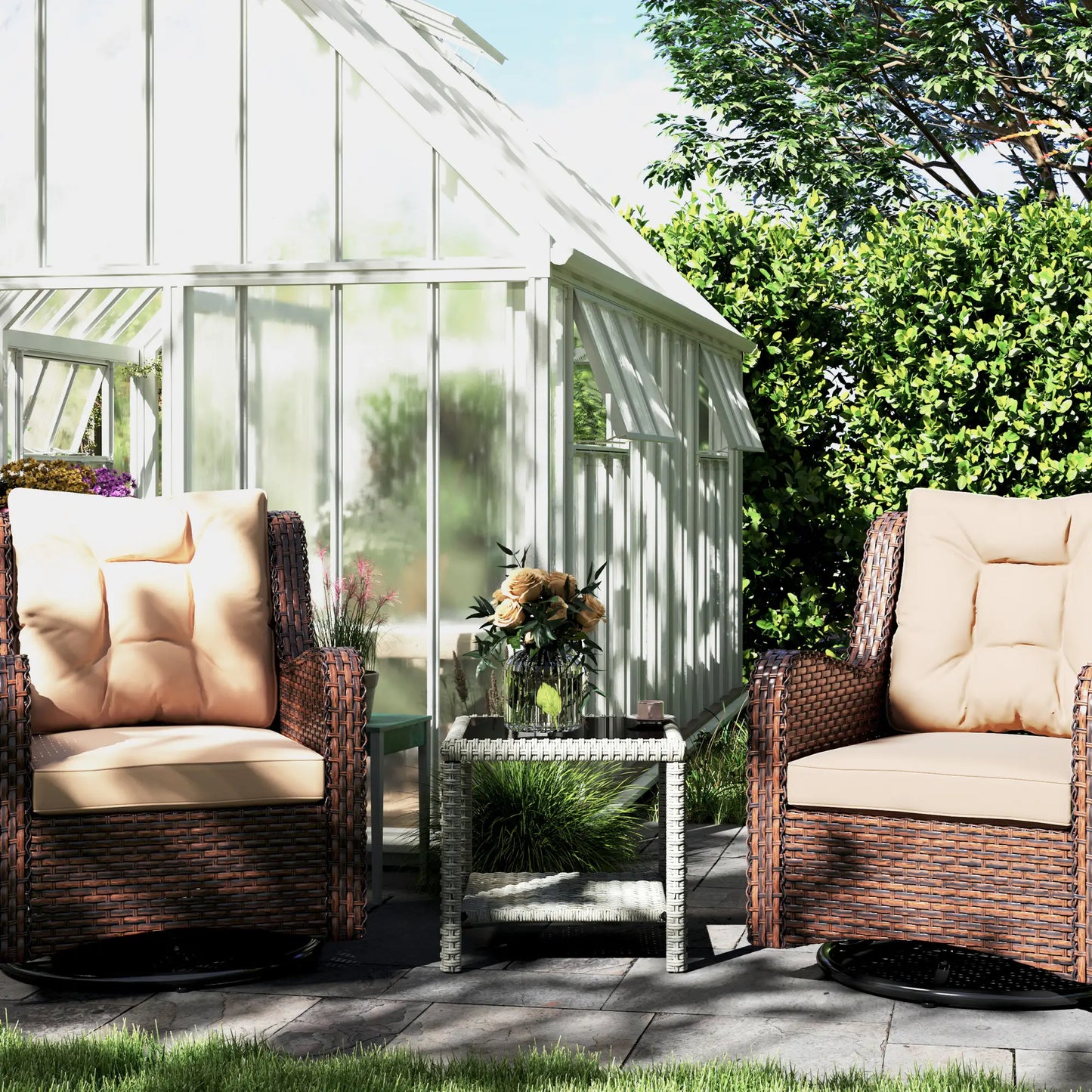 19 Outdoor Wicker Coffee Table, Glass Top, Storage Shelf, Dark Grey Patio Dinning Tables at Gallery Canada