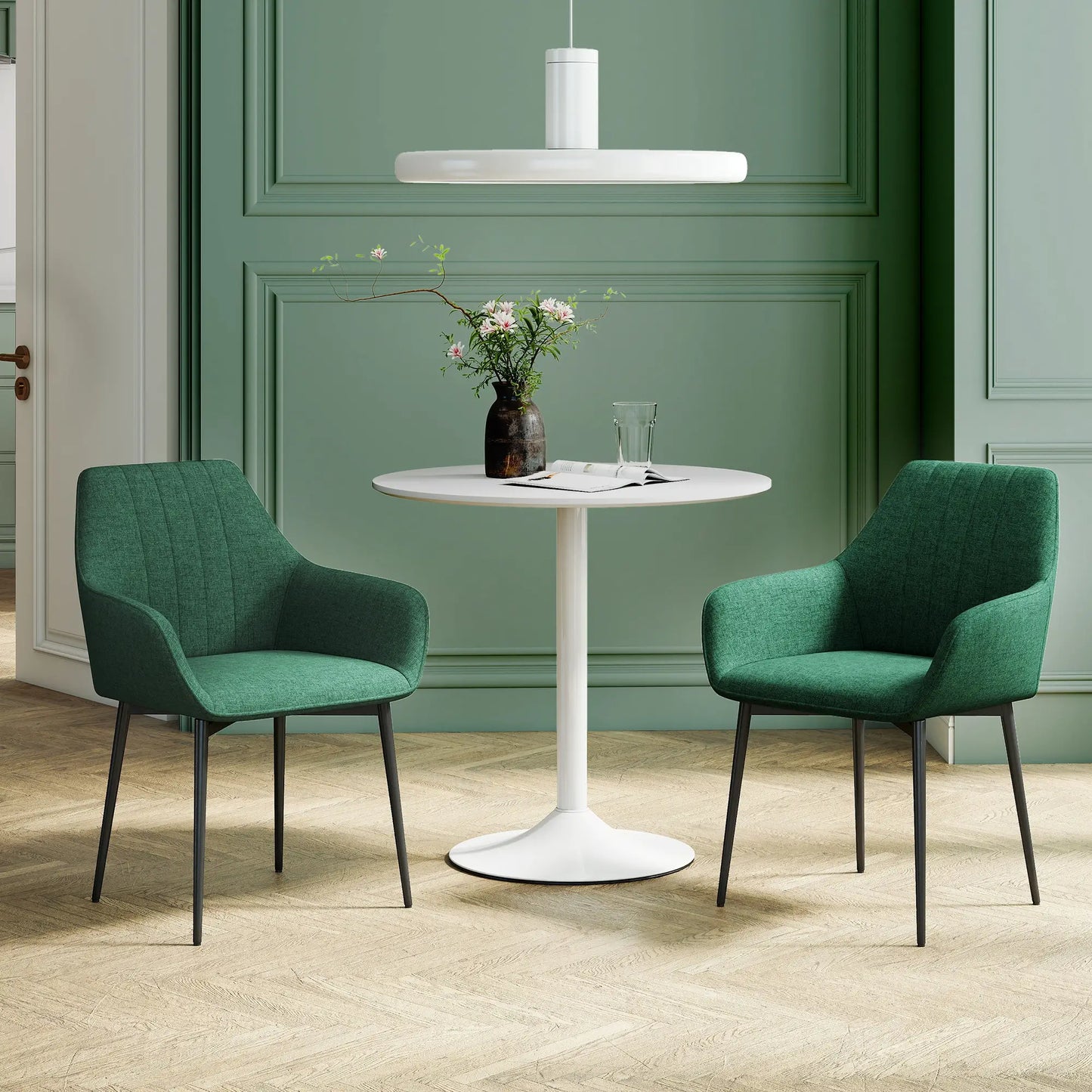 Upholstered Dining Chairs Set of 2, Linen Fabric, Metal Legs, Dark Green Dining Chairs at Gallery Canada
