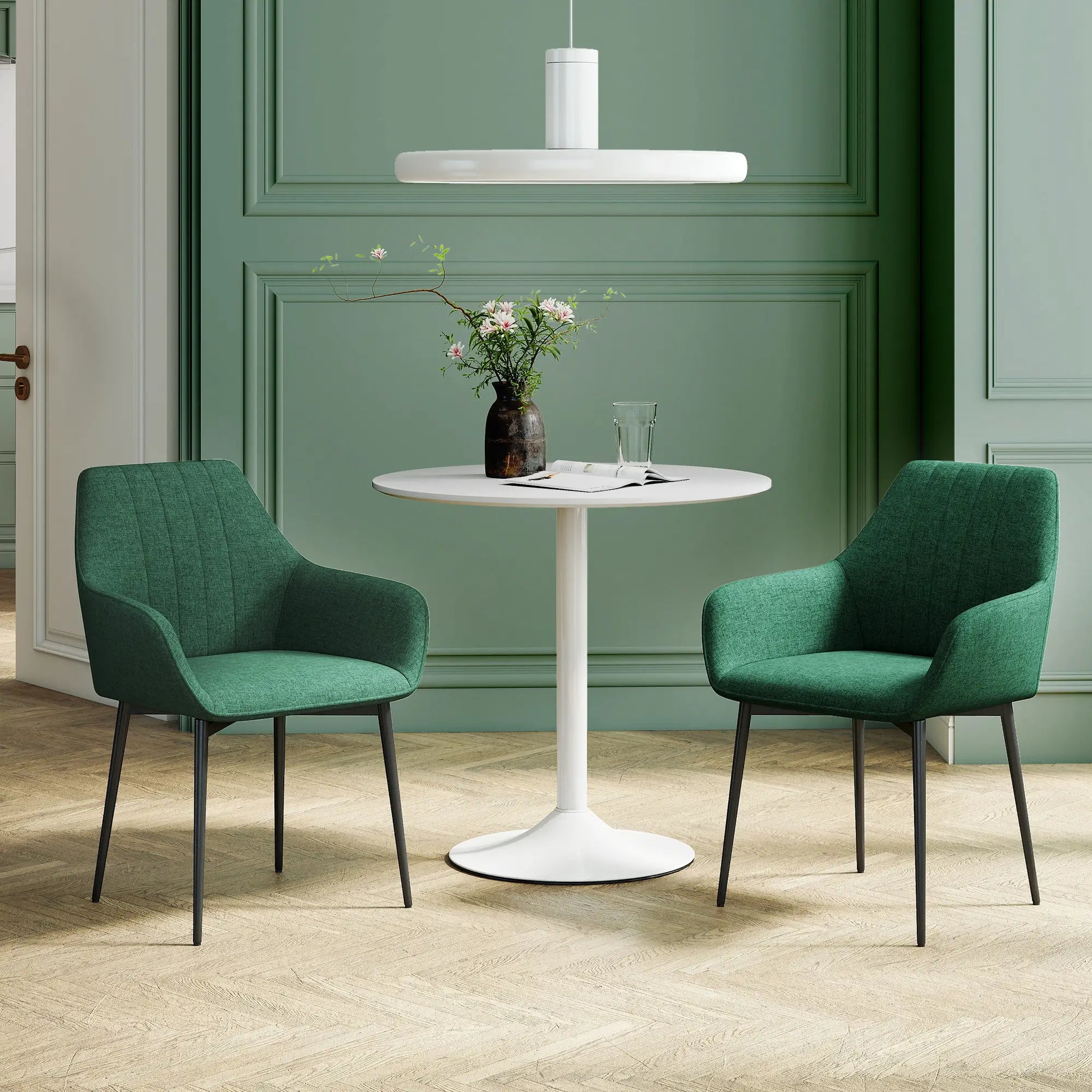 Upholstered Dining Chairs Set of 2, Linen Fabric, Metal Legs, Dark Green Dining Chairs at Gallery Canada