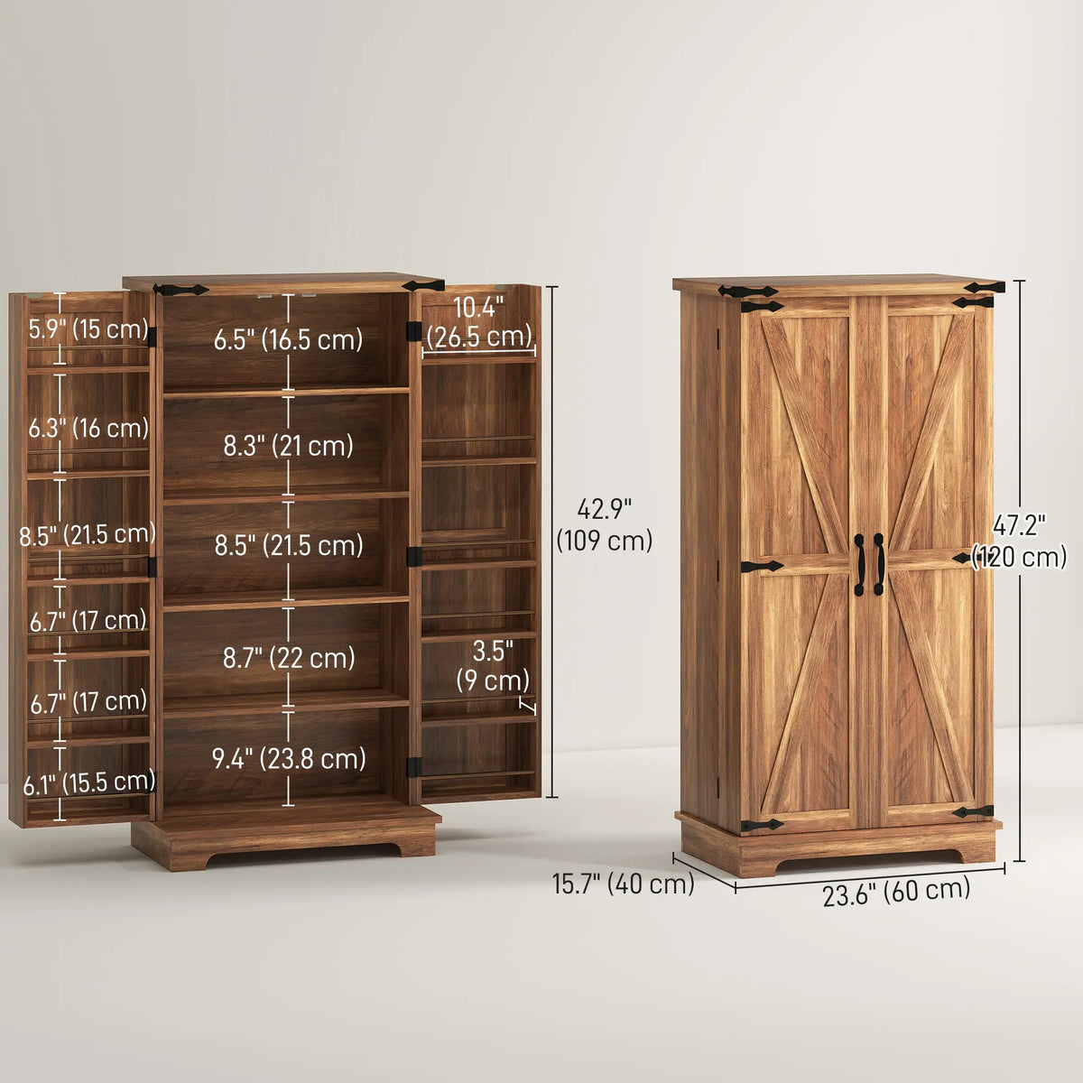 Armoire de cuisine de 47 pouces, étagères ajustables, marron