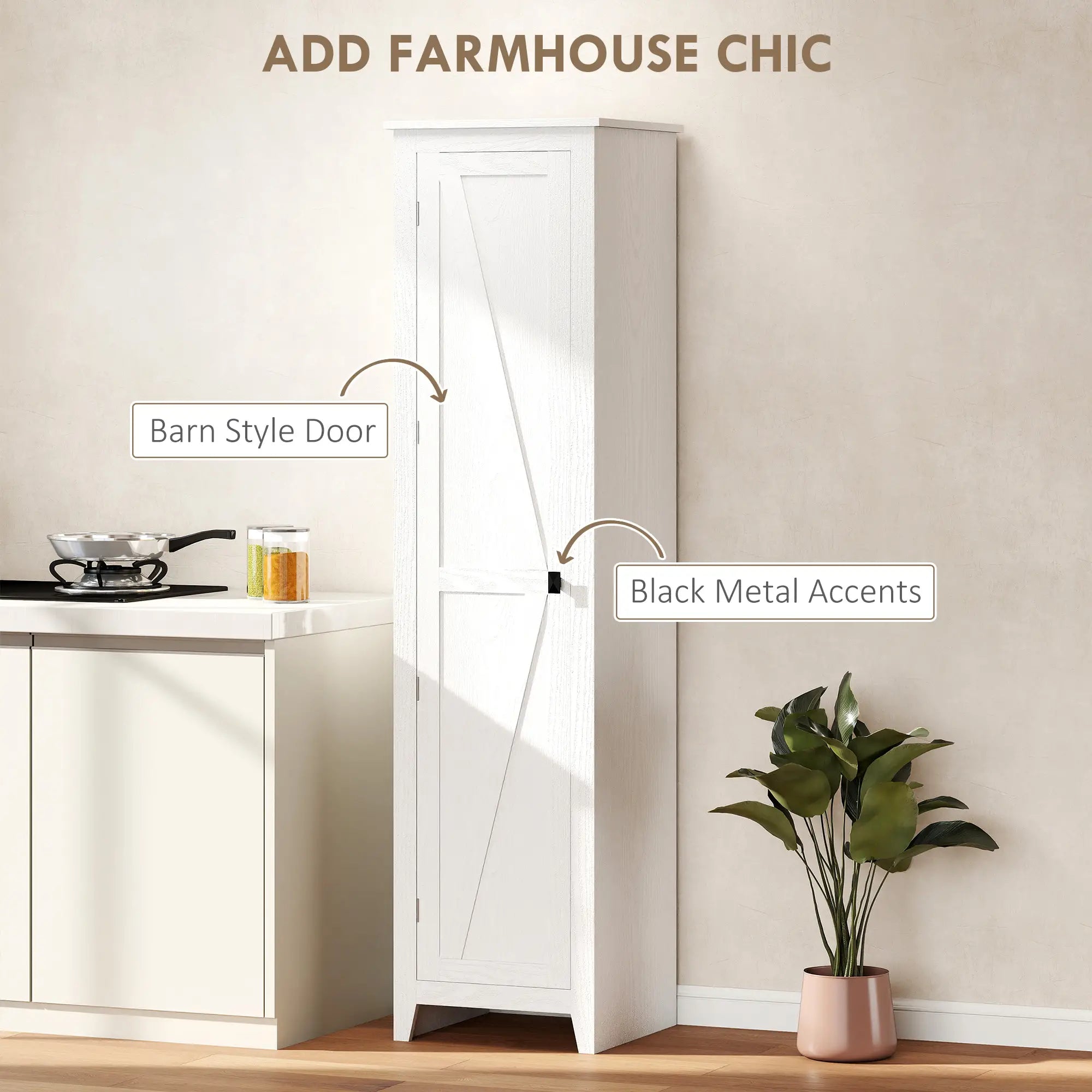 67 Farmhouse Kitchen Pantry Cabinet, Adjustable Shelves, White Kitchen Pantry Cabinets at Gallery Canada