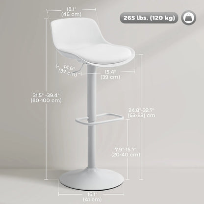 Counter Height Bar Stools Set of 2, Adjustable Swivel PU Leather, White Bar Stools at Gallery Canada