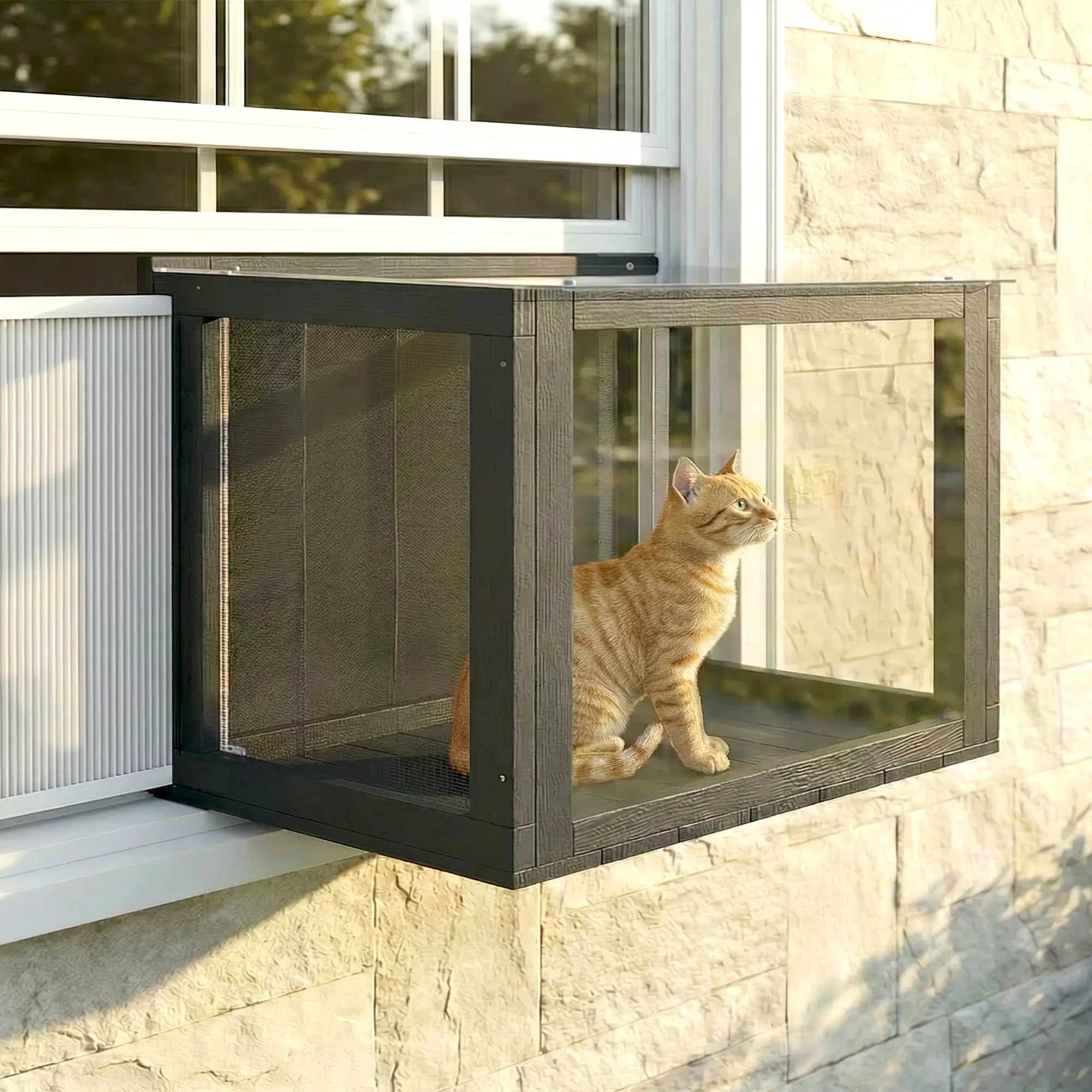 Outdoor Cat Enclosure, Adjustable Cat House, Waterproof Top, 24