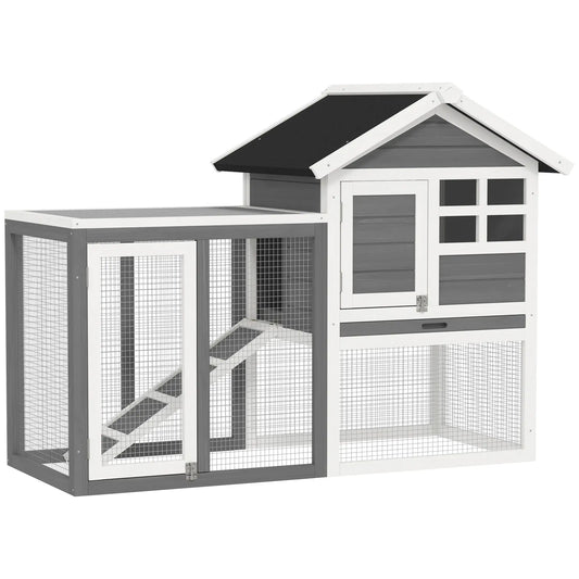 48" Weatherproof Wooden Rabbit Hutch, Slant Roof, Screened Run, Grey Rabbit Hutch White and Grey at Gallery Canada