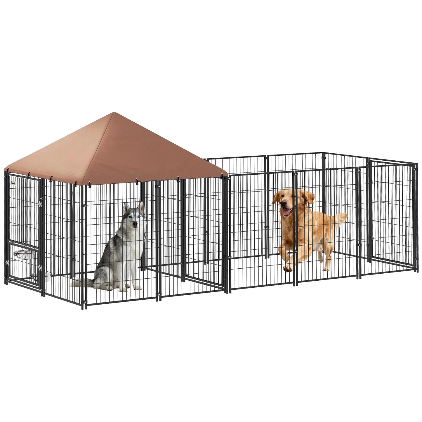 Outdoor Dog Kennel, Rotating Adjustable Bowls, Waterproof UV Cover, 11.3' x 4.7' x 5.1' Houses, Kennels & Pens at Gallery Canada