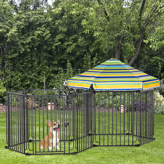 Heavy-Duty Metal Dog Playpen, Outdoor Pet Cage Kennel, Indoor Puppy Exercise Fence Barrier with Weather-Resistant Polyester Roof, Locking Door, 83"L x 48"W x 47"H - Gallery Canada