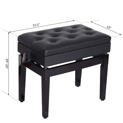 Height Adjustable Piano Bench with Thick and Soft PU Leather Padded, with Enough Music Storage Design, Black at Gallery Canada