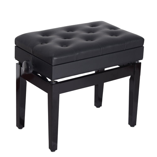 Height Adjustable Piano Bench with Thick and Soft PU Leather Padded, with Enough Music Storage Design, Black