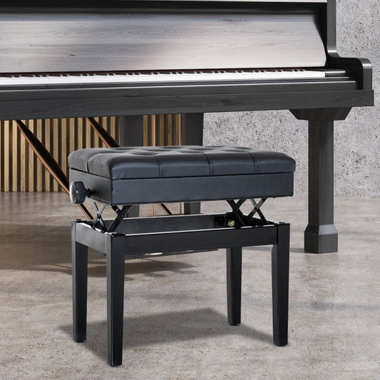 Height Adjustable Piano Bench with Thick and Soft PU Leather Padded, with Enough Music Storage Design, Black - Gallery Canada
