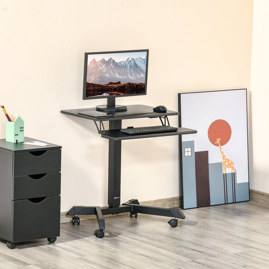 Height Adjustable Standing Desk Sit Stand Desk 2 Tier Rolling Table Home Office Workstation with Keyboard Tray Lockable Casters iPad Groove Black - Gallery Canada