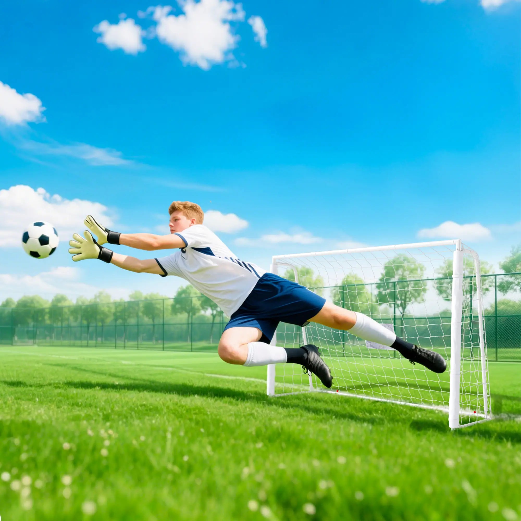 6ft x 4ft Soccer Goal Net, Metal Frame, PE Mesh, Ground Stakes, White Football at Gallery Canada