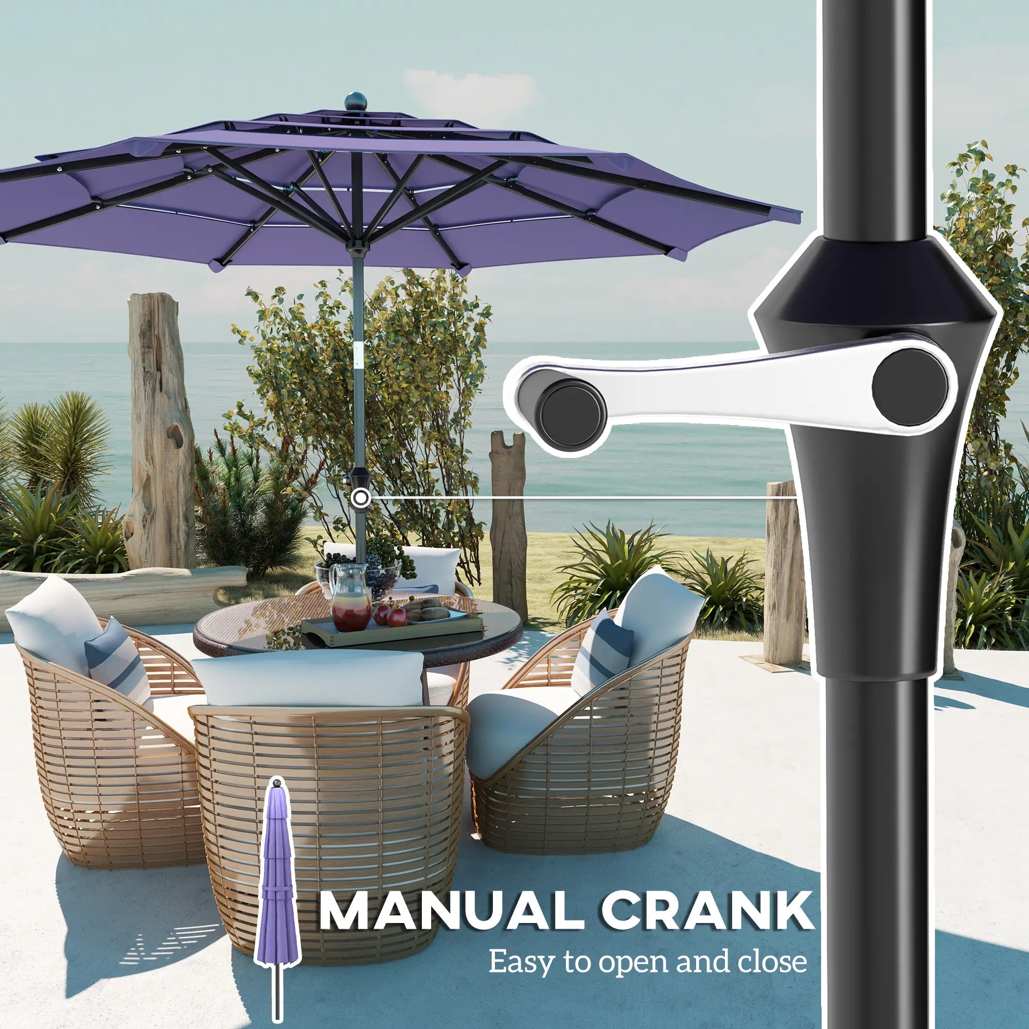 10.7FT Patio Umbrella, 8 Ribs, Crank, Push Button Tilt, Purple Sun Umbrellas at Gallery Canada