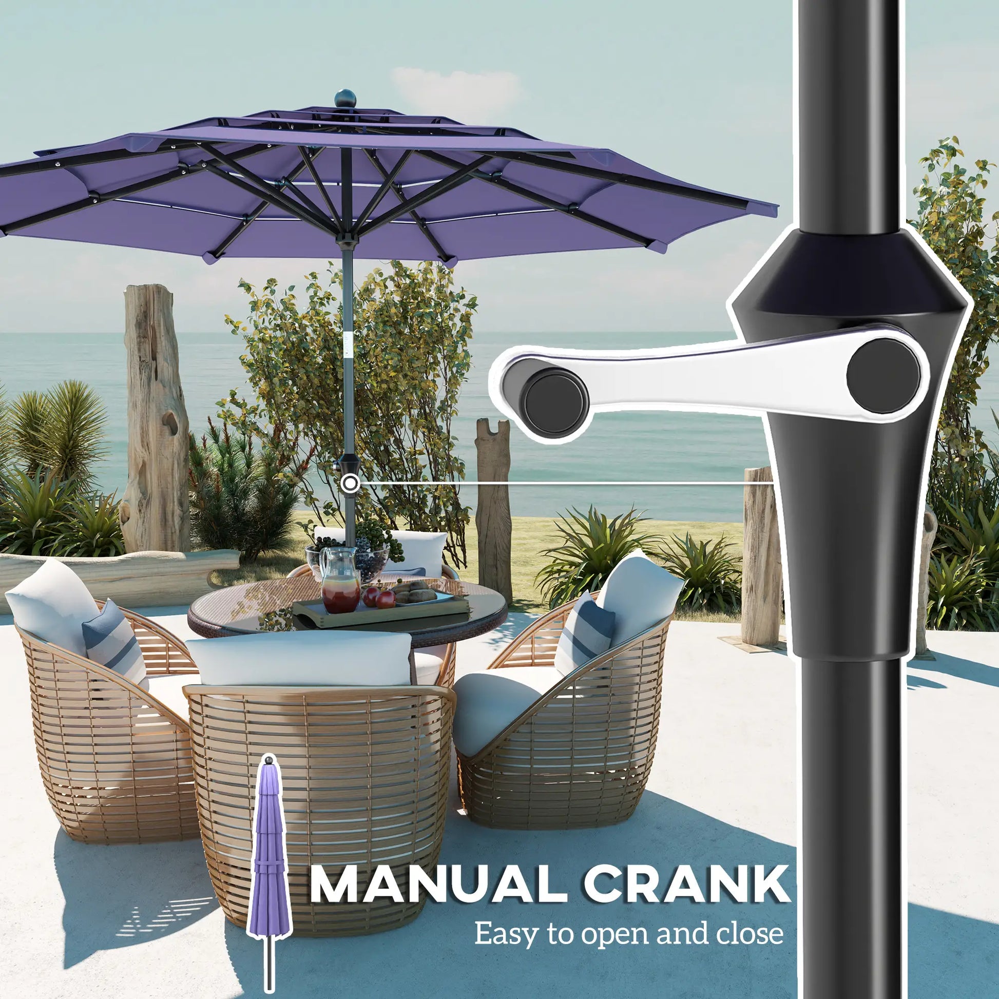 10.7FT Patio Umbrella, 8 Ribs, Crank, Push Button Tilt, Purple Sun Umbrellas at Gallery Canada