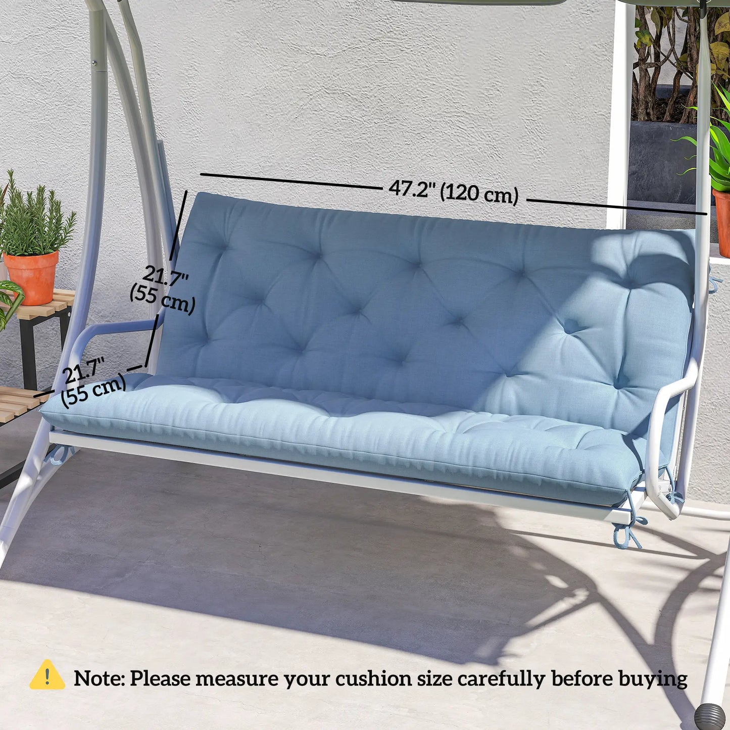 2 Seater Garden Bench Cushion, Thick Outdoor Non-Slip, 47" x 43" x 5", Light Blue Patio Chair Cushions at Gallery Canada