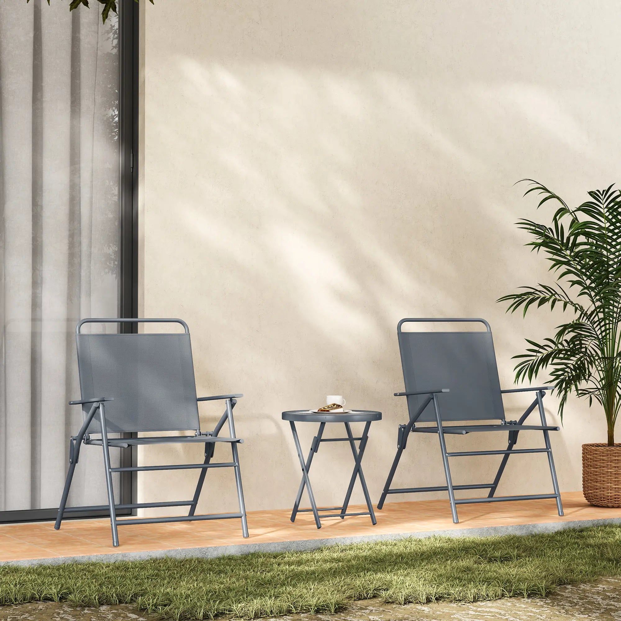 3 Pc Outdoor Bistro Set, Folding Patio Table and Chairs, Tempered Glass Tabletop Bistro Sets at Gallery Canada