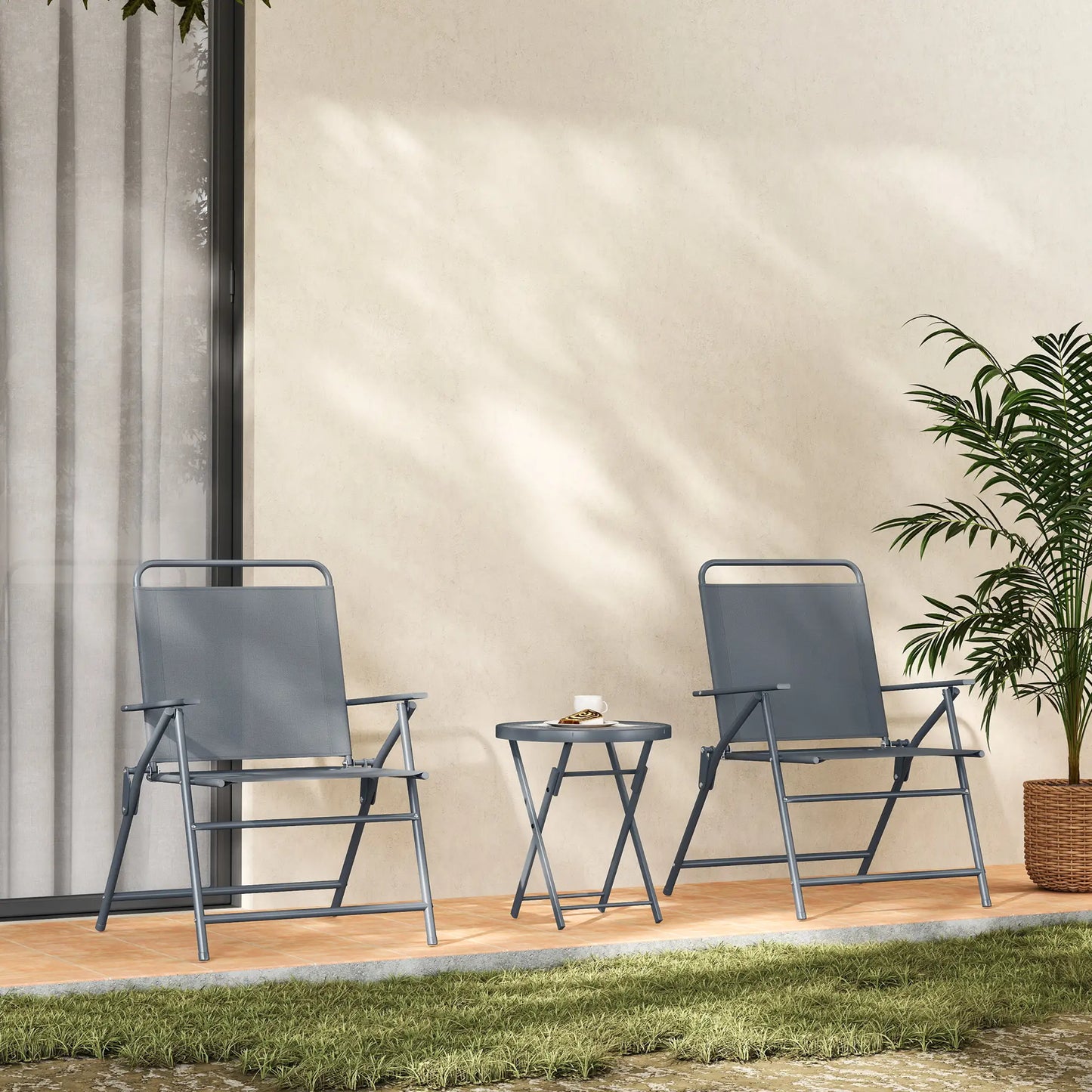 3 Pc Outdoor Bistro Set, Folding Patio Table and Chairs, Tempered Glass Tabletop Bistro Sets at Gallery Canada