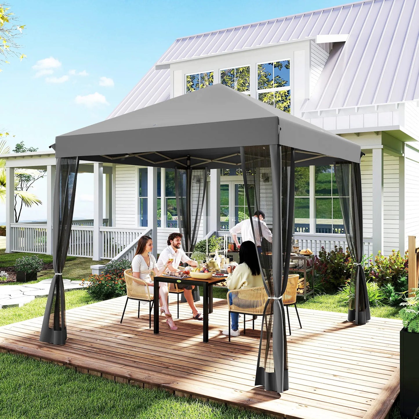 10' x 10' Pop Up Canopy Tent, Removable Mesh Sidewalls, Carry Bag, Light Grey Pop Up Canopies at Gallery Canada