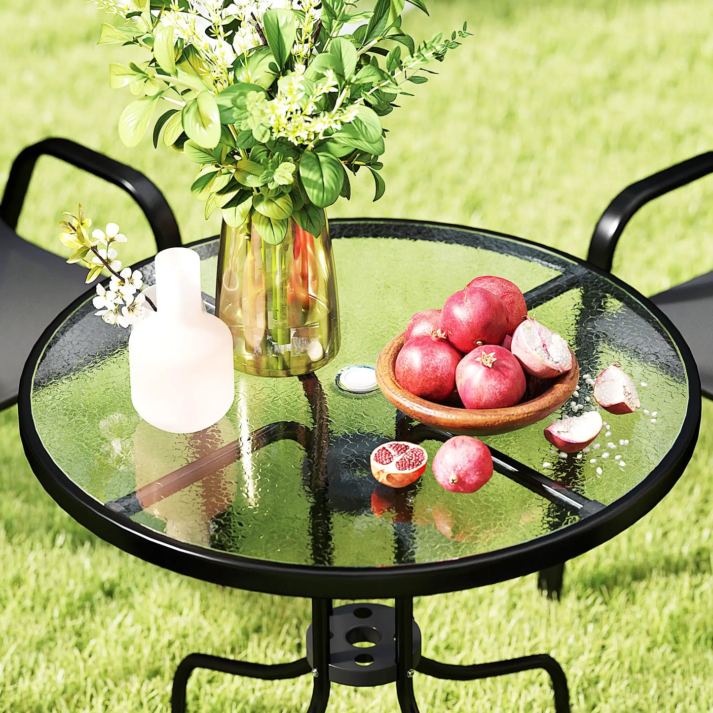 Five-Piece Steel Patio Set, Glass-Top Table, Black Outdoor Dining Sets at Gallery Canada