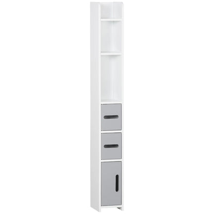 Freestanding Tall Bathroom Cabinet, Narrow Bathroom Storage Cabinet with Shelves and Cupboards, Grey and White