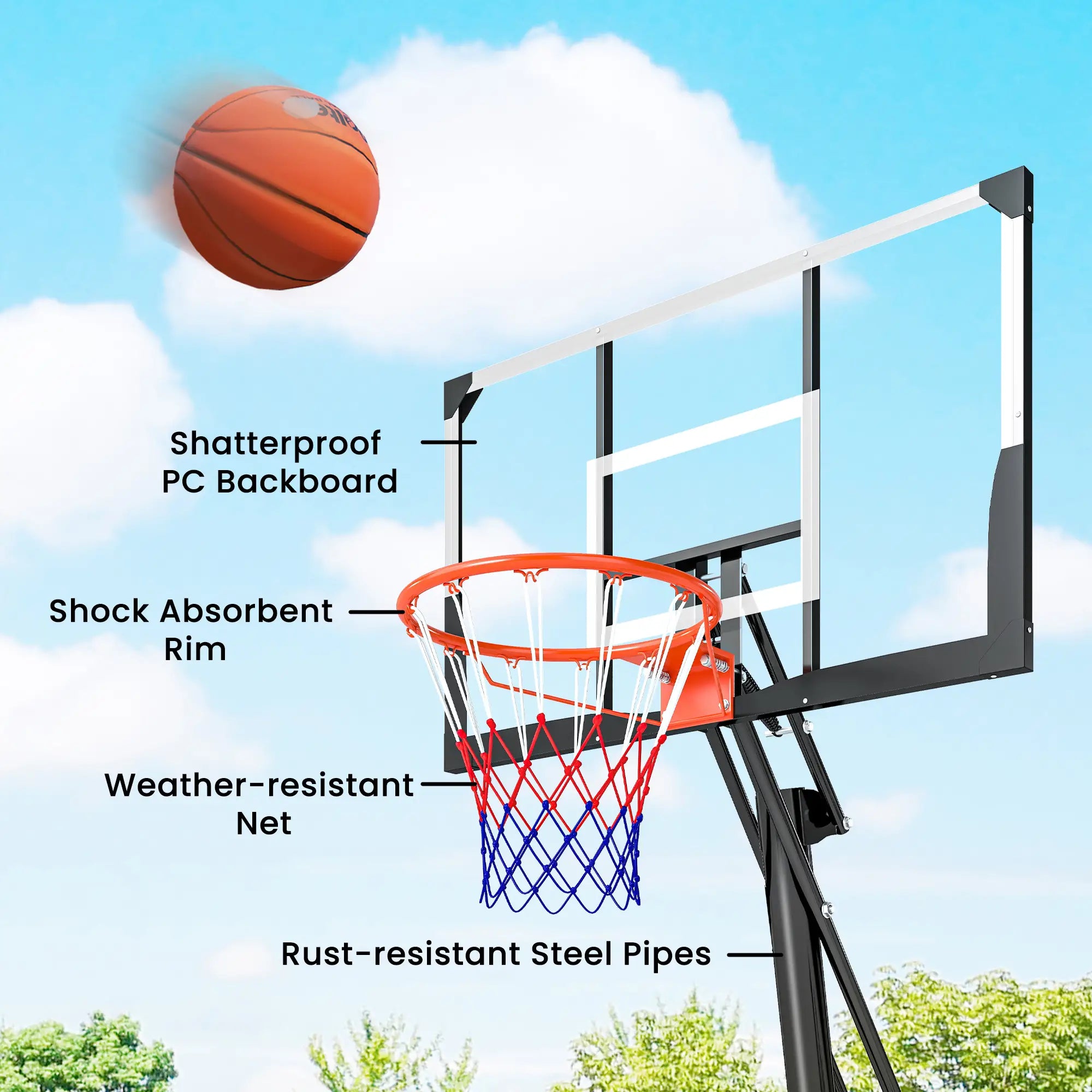 Portable Basketball Hoop, Height Adjustable 8-10 Ft, 47