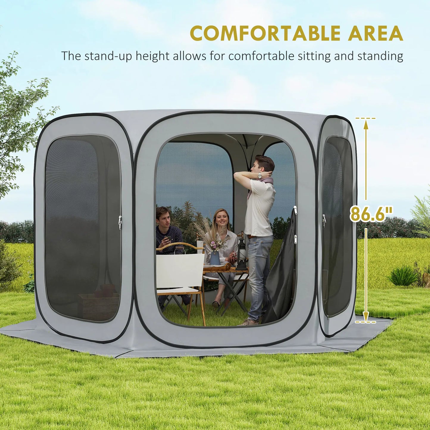 11 x 11ft Pop Up Screen Tent, UPF50+ Portable Gazebo, Light Grey Camping Tents at Gallery Canada