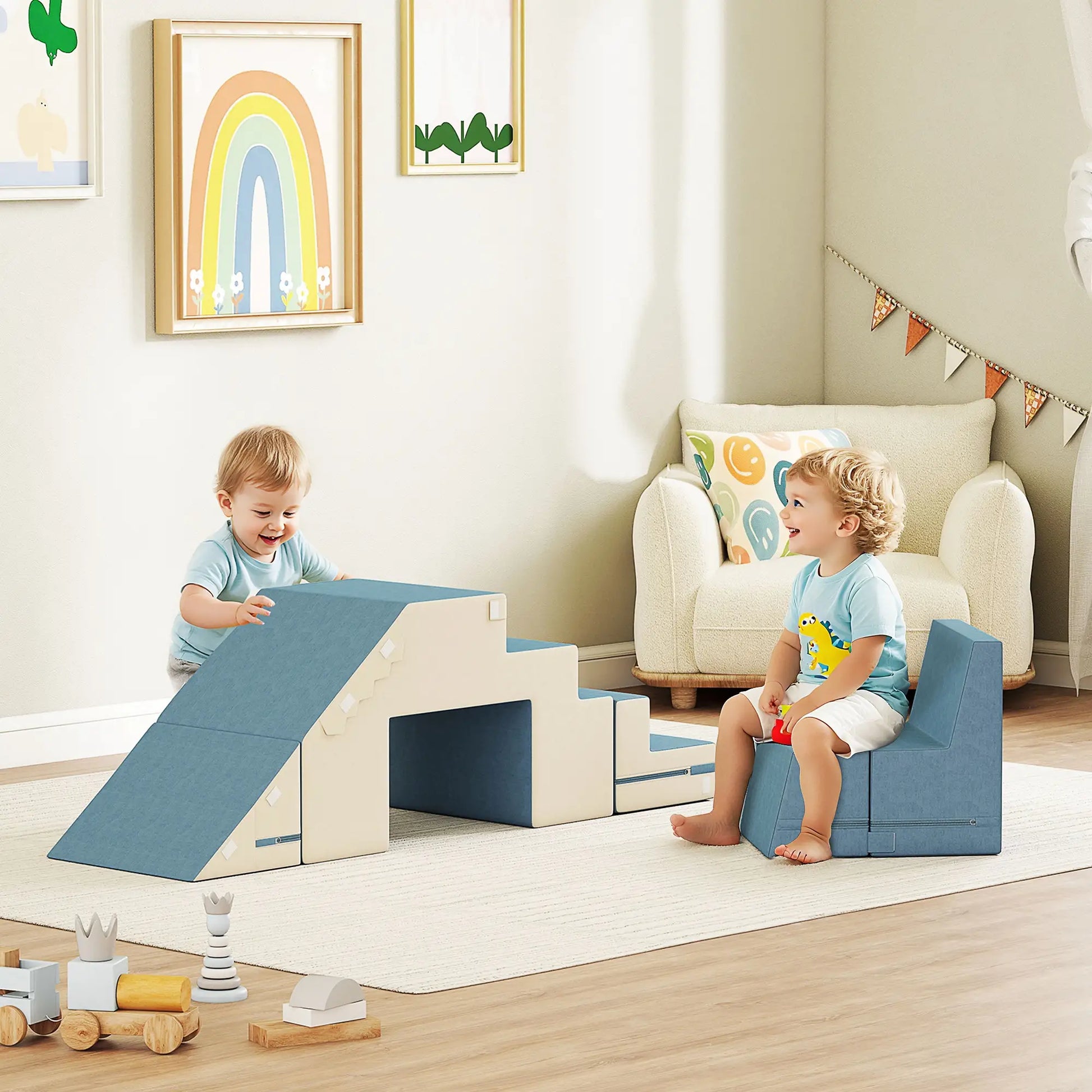 2-Piece Climbing Foam Blocks, Detachable Cover, Indoor Play Set, Blue Kids Gym & Playmats at Gallery Canada