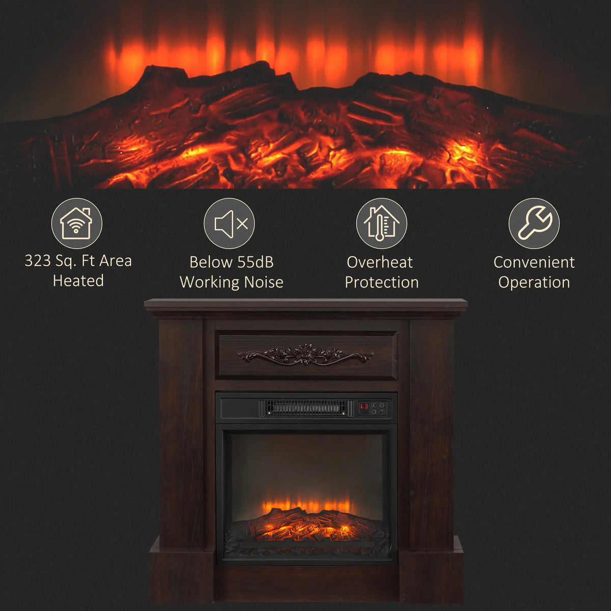 Electric Fireplace with Mantel, Freestanding Heater, 1400W, Brown Electric Fireplaces at Gallery Canada