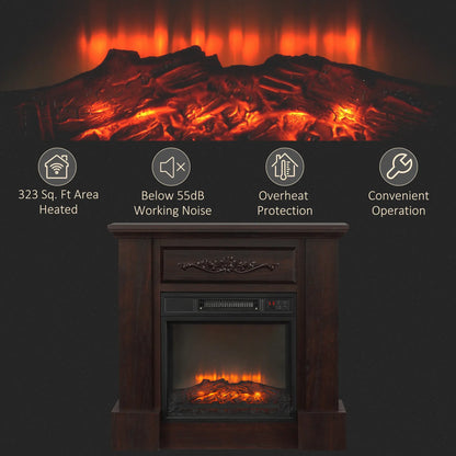 Electric Fireplace with Mantel, Freestanding Heater, 1400W, Brown Electric Fireplaces at Gallery Canada