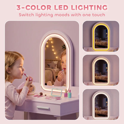 Kids Vanity Set with Stool, LED Mirror, Pink Kids Bedroom Furniture at Gallery Canada
