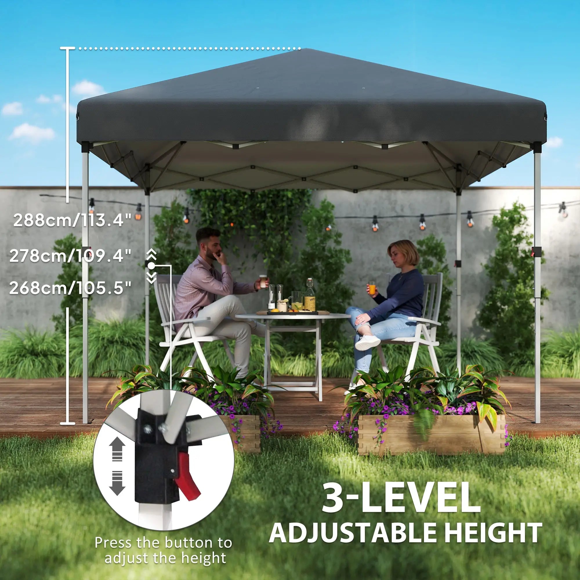 10' x 10' Pop Up Canopy, Sidewalls, Roller Bag, Adjustable, Dark Grey Pop Up Canopies at Gallery Canada