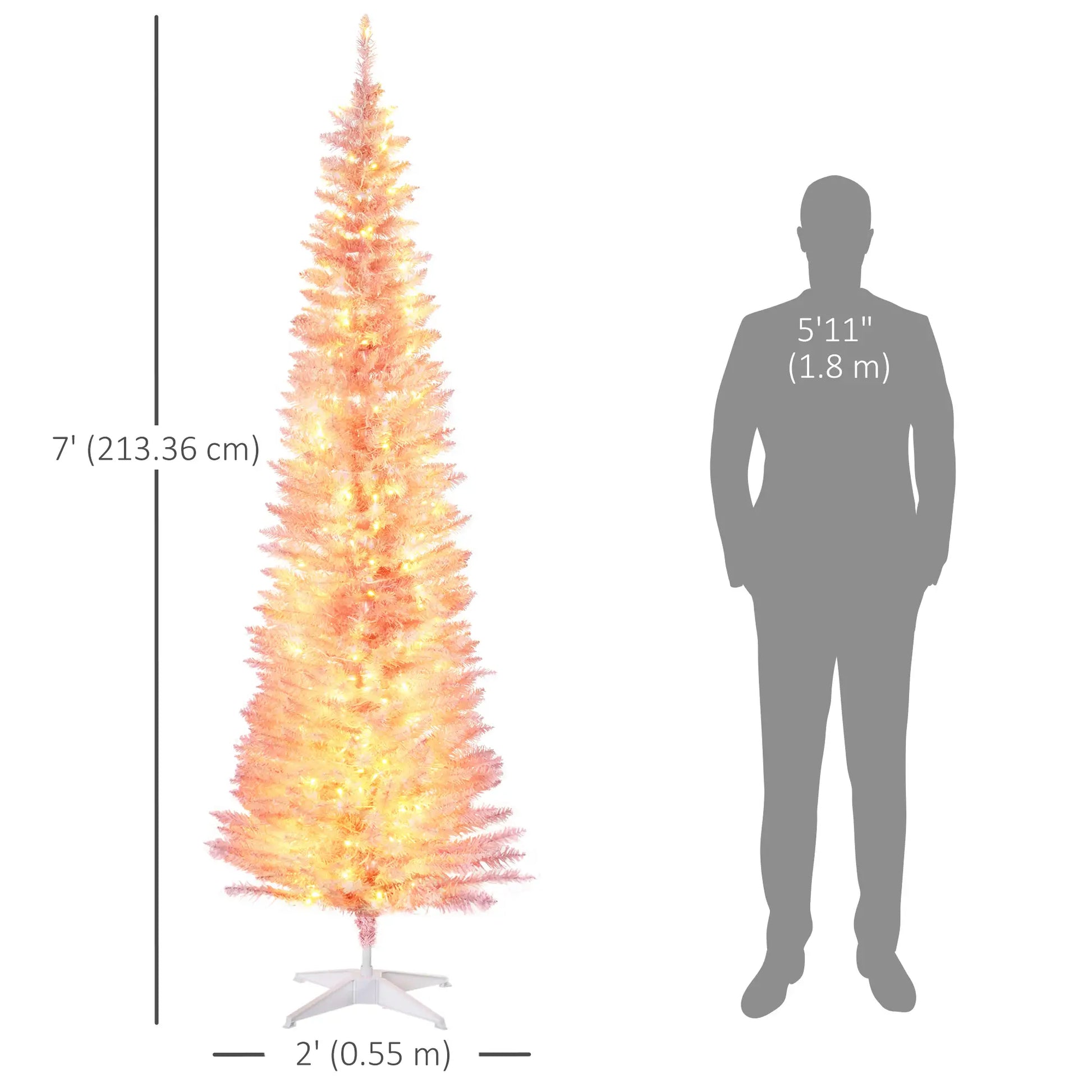 7' Pre Lit Artificial Pencil Christmas Tree, Warm White LED Lights, Pink Pencil Christmas Trees at Gallery Canada