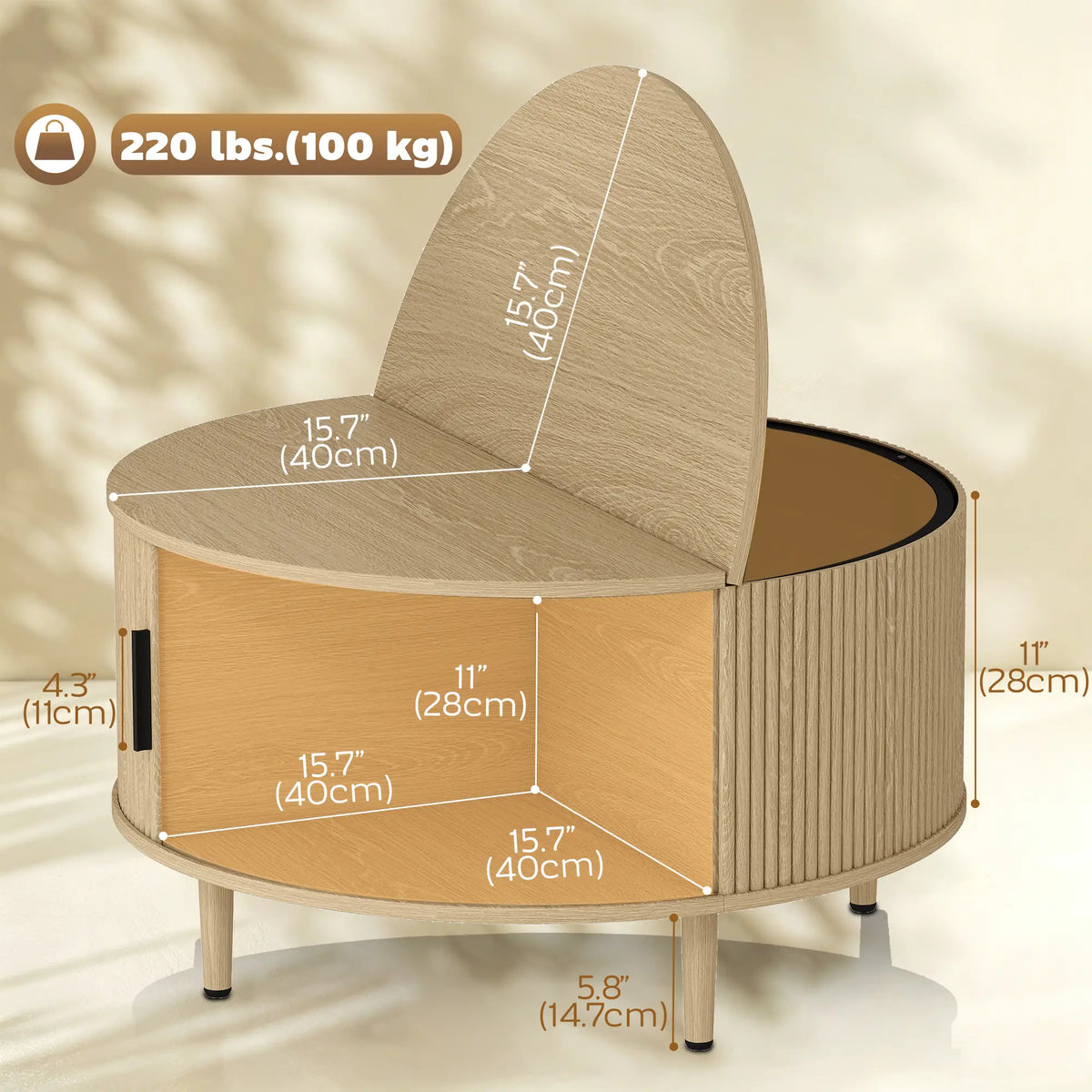 31.5" Round Coffee Table, Storage, Sliding Door, Natural Coffee Tables at Gallery Canada