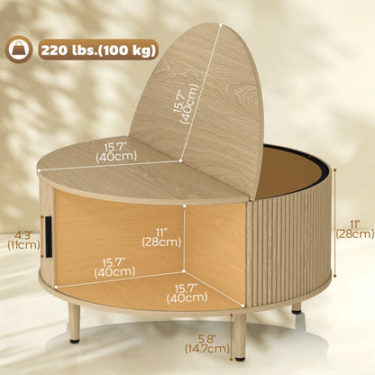 31.5" Round Coffee Table, Storage, Sliding Door, Natural Coffee Tables at Gallery Canada