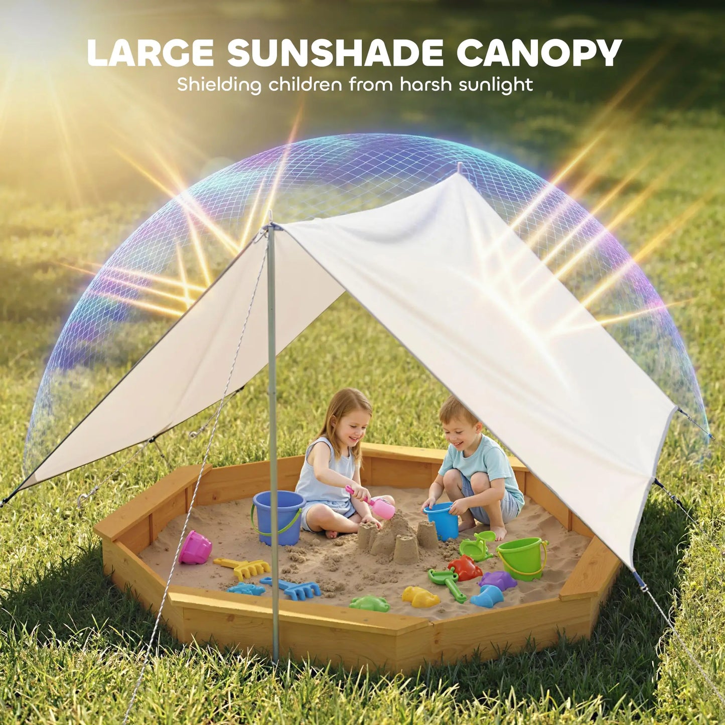 Wooden Kids Sandbox With Large Canopy, 4 Bench Seats, Bottom Liner, Yellow Sandboxes & Accessories at Gallery Canada