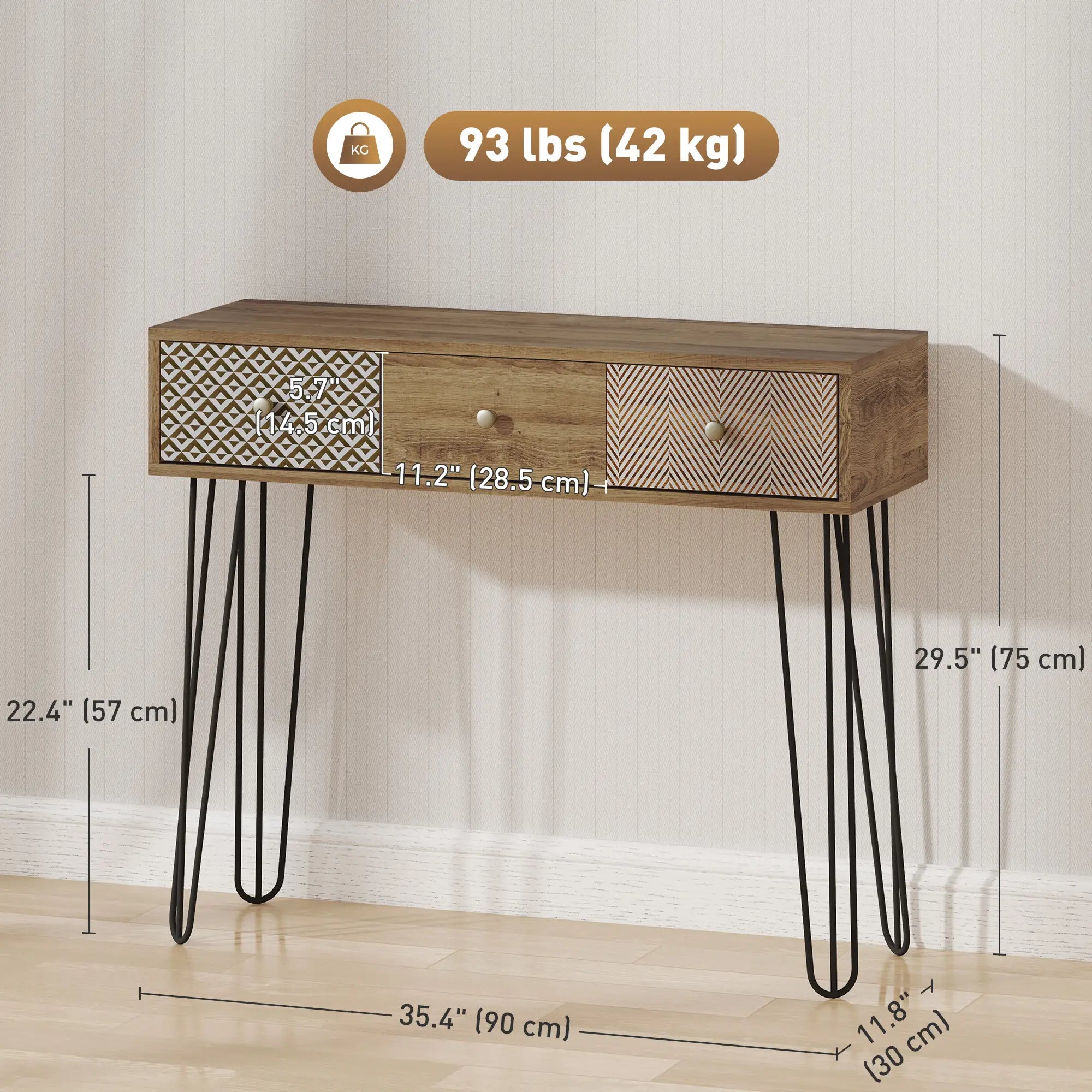 Narrow Console Table with Drawers, 35