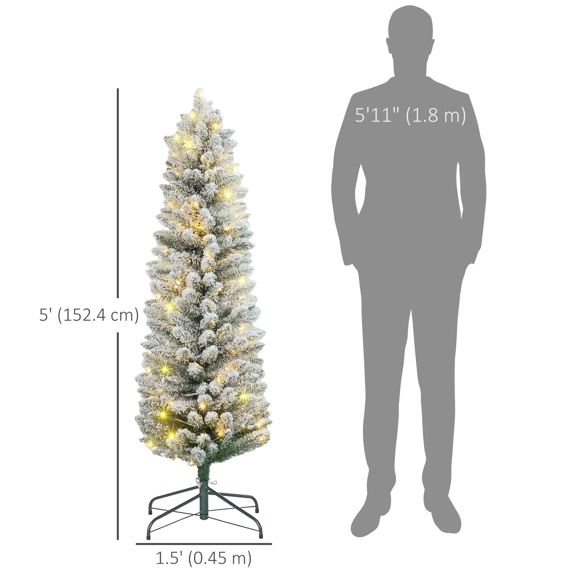 5ft Prelit Snow Flocked Christmas Tree, Metal Base, Warm White LED Pre Lit Christmas Trees at Gallery Canada