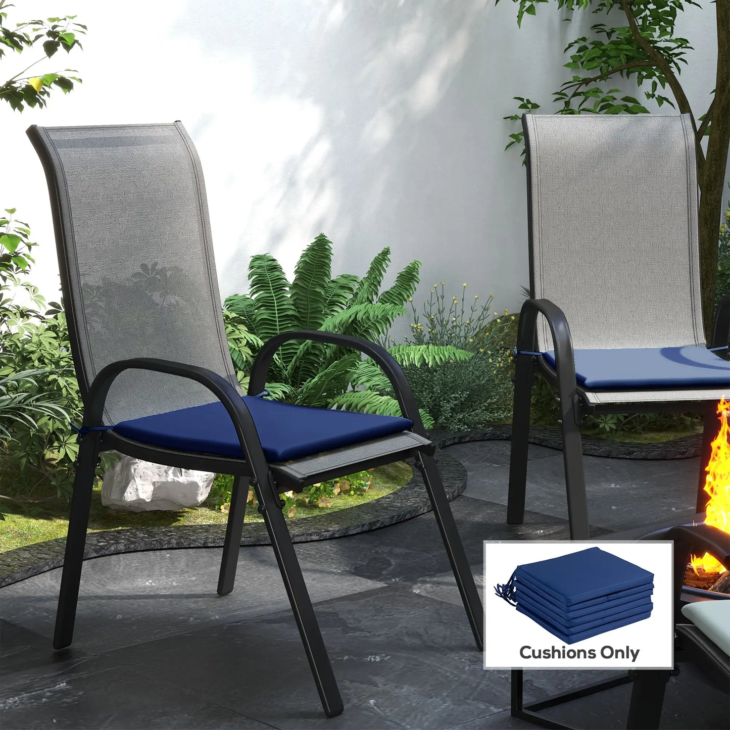 6-Piece Seat Cushion Pillows, Patio Chair Cushions with Ties, Deep Blue, Blue Patio Chair Cushions at Gallery Canada